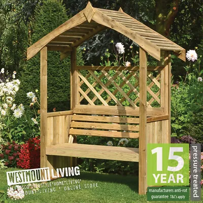 New Wooden Garden Arbour Traditional Patio Bench Pergola Seat Pressure Treated • £301.99