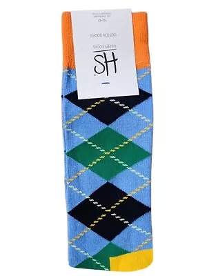 HAPPY SOCKS Men's Multicoloured Argyle Cotton Crew Socks Size 8-12 NWT • $8