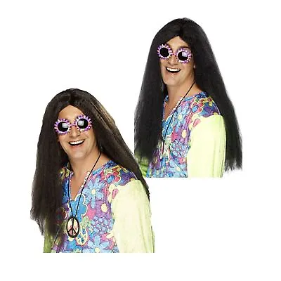 Adult Mens 60s 70s Groovy Flower Power Hippy Wig Fancy Dress Party Accessory • £12.19