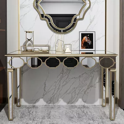 FATIVO Glass Mirrored Console Table Gold Trim Side Bar Table Living Room Hallway • £229.90