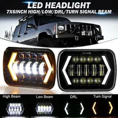 $59.98 • Buy Pair 7x6  5x7  LED Headlight DRL Turn Signal Projector Beam For Jeep Cherokee XJ