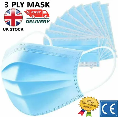3 PLY Face Mask Disposable Respiration Surgical Mouth Cover Breathable Dust Mask • £5.99