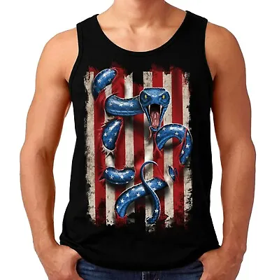£11.45 • Buy Velocitee Mens Vest American Flag Snake Icon USA Stars & Stripes Biker A21565