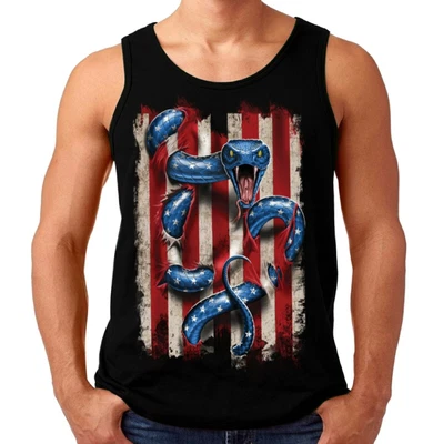 £10.95 • Buy Velocitee Mens Vest American Flag Snake Icon USA Stars & Stripes Biker A21565