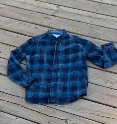 Weatherproof Mens Long Sleeve Button Up Flannel Shirt Navy Blue Plaid Size Large • $17.98