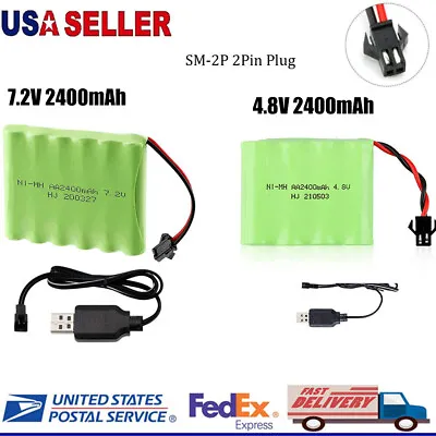 4.8V/7.2V 2400mAh Ni-MH AA Battery Pack SM-2P 2Pin Plug+Charger For RC Car Truck • $16.14