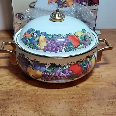 Vintage Cornucopia Dutch Oven W/Lid Enamel Over Steel Fruit Casserole 2 Qt • $25.99