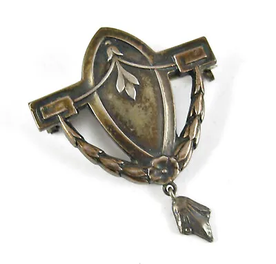 800 Silver PIN Vintage Shield Dangle Charm BROOCH Art Nouveau C Clasp Tube Hinge • $24.79