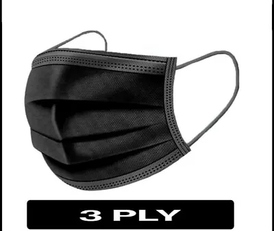 Disposable Surgical Face Mask X 50 (3 Ply) Black Protective Masks UK Bulk Deals • £3.99