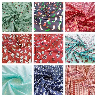 £2.50 • Buy Christmas Fabric Polycotton Half Meter Reindeer Tree Stockings Snowflake Designs