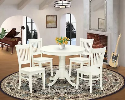 5pc Kitchen Dinette 36  Round Pedestal Table + 4 Wood Dining Chairs Off-white • $540