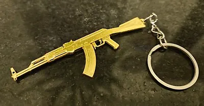 Gold AK47 Assault Rifle Gun Keyring Solid Metal 10cm - Free UK Postage  • £2.99