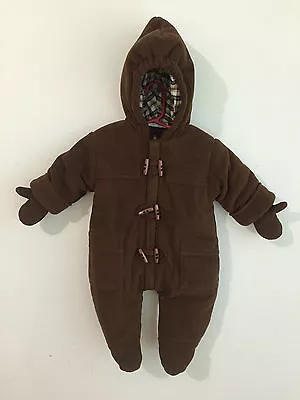 Bebe D'Amour 1-Piece Hooded Bunting Brown Fleece W/Zipper & Toggles Size 0-3 Mos • $19.99