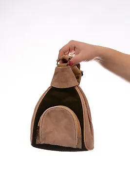 £28 • Buy 90s 00s Y2k Vintage Brown & Beige Suede Leather Mini Backpack