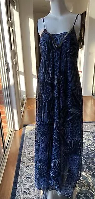 Katies Chiffon Beaded Hanky Hem Maxi Dress  - Blue Black - Size 12 • $25