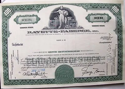 Stock Certificate Faberge-Rayette Inc(Brut Babe) 100 Shares State Of Minnesota • $1.50