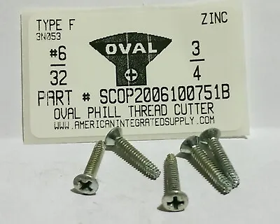 #6-32x3/4 Oval Phillips Thread Cutting Screws Type F Steel Zinc Plated (100) • $9.65