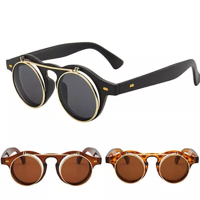 Flip Up Circle Steampunk Glasses Goggles Sunglasses Emo Retro Vintage Cyber Punk • $5.78