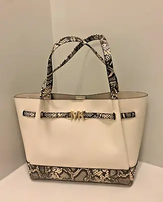 Michael Kors Reed Large Belted Logo Tote Shoulder Bag Purse Handbag Light Cream • $134