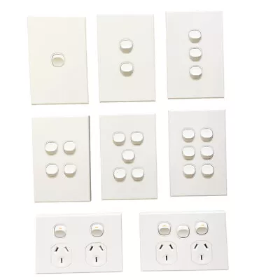 3A AU 1 2 3 4 5 6 Gang Wall Switch & Powerpoints - SAA - Slim - White • $13.95