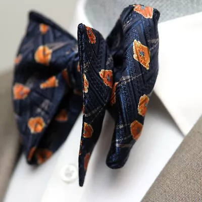 Men's Self-tied Bow Tie 100%Silk Big Butterfly S632 Orange Poppies • $59.95