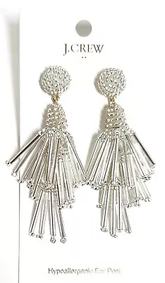 J.Crew Factory Beaded Tassel Earrings In Silver Gold Plated Brass New With Tags  • $36