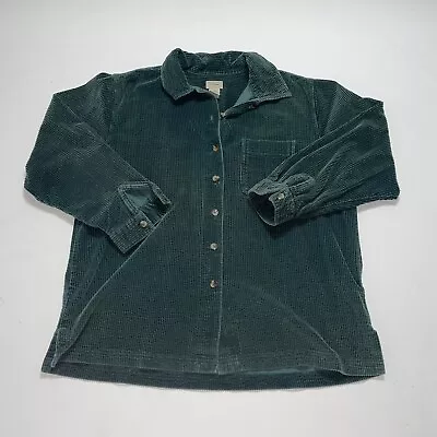 LL Bean Mens Corduroy Button Down Shirt Large Regular Long Sleeve Collared Green • $32