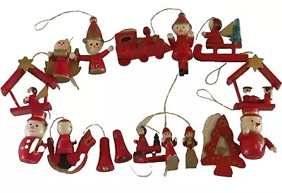 Mixed Lot Of 16 Mini Wooden Red Christmas Ornaments • $10