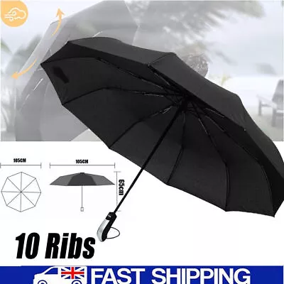 10 Ribs Automatic Open Close Umbrella Windproof Folding Compact Travel Rain Sun • £7.99