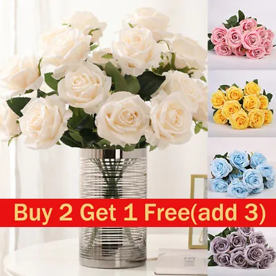10 Heads Silk Rose Artificial Fake Flowers Bouquet Wedding Garden Party Decor. • £7.99