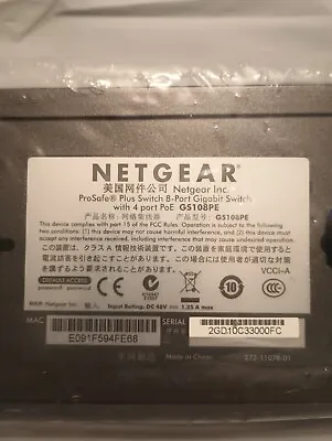 NetGear ProSafe Gigabit Ethernet Plus Switch 4 Ports PoE GS108PE • $24.99