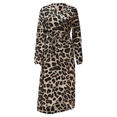 £6.99 • Buy Summer Sexy Dress Party Leopard Print Sleeve Women Long Dress Loose Club Dress