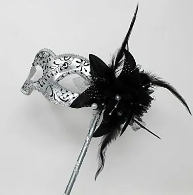 £17.95 • Buy Black & Silver With Flower & Stick Venetian Carnival Ball Masquerade Party Mask