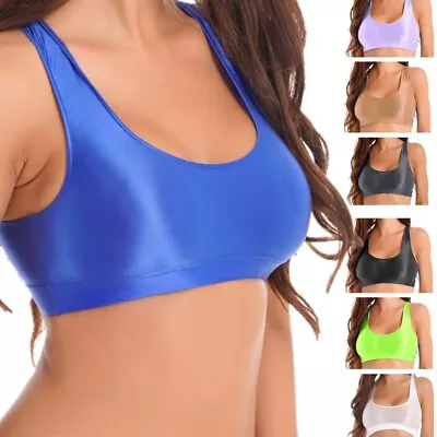 IEFiEL Women Glossy Seamless Mesh See-Through Bra Sport Bra Racerback Crop Tops • $8.27