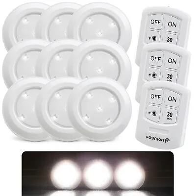 Wireless Stick On Puck LED Tap Light Bright Remote Battery Under Cabinet Closet • $27.99
