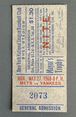 May 27 1968 New York Mets Ticket Stub Vs Yankees @ Shea - Mayor’s Trophy Game • $199