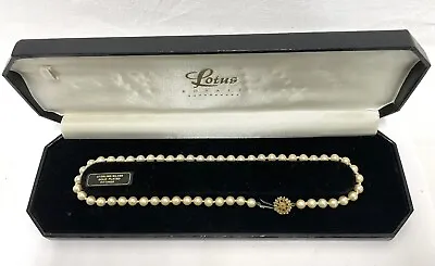 Vintage JKA Faux Pearl Single Strand Necklace Silver Gold Plated Lotus Box 41cm • £19.99