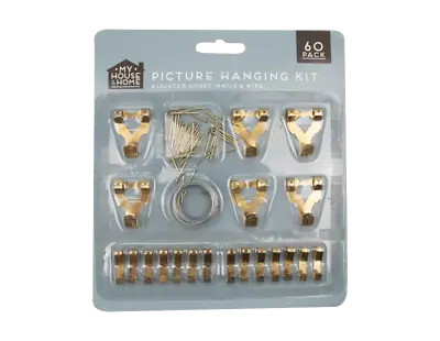 £2.99 • Buy 60 X Assorted Picture Hanging Set Hooks Nails Wire Kit Photo Frame Mirror Canvas