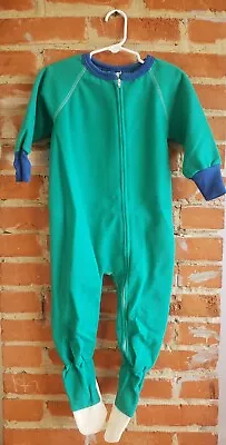 Vintage Green Blue Gerber Toddler Blanket Sleeper Footed Pajamas 3T 30-34 Lbs. • $14.95