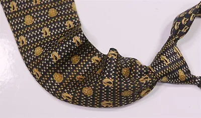 Gianni Versace Vintage 1990's Gold/Black GV Medusa Head Silk Necktie Tie • $40