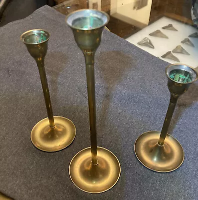 Vintage Brass Candlesticks Lot Of Three (3) Various Heights  9” To 6” • $18.75