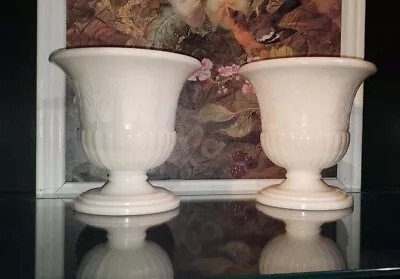 MacBeth Evans Uranium Grecian Urn White Milk Glass Footed Planter Set Of Vases  • $89.95