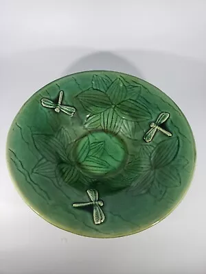 Large Green Majolica Style Dragonfly Centerpiece Bowl • $19