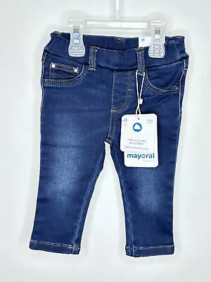 Mayoral Super Skinny Jeans Baby Girls Size 6 Months Dark Wash Pull On Denim • $15.04