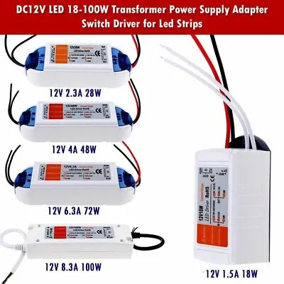 LED Driver Power Supply Transformer 240V - DC 12V For LED 18W-100W UK • £6.47