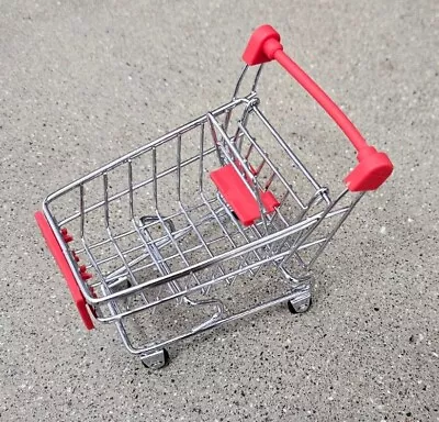 Mini Shopping Cart Metal Grocery Realistic Rolling Wheels Blue Handle • $11.99