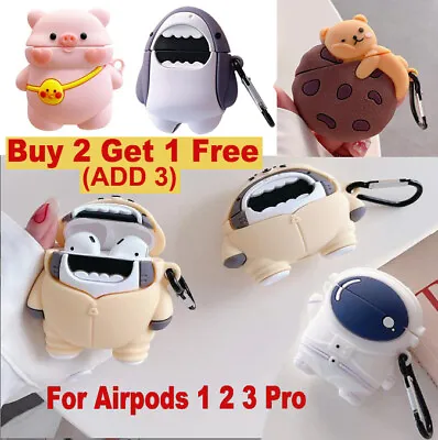 $9.65 • Buy For Airpods 1 2 3rd Pro Earphone Shockproof Silicon Case Cartoon Cover Keychain