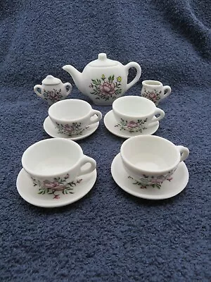 Miniature Tea Set Red Yellow Flowers Vintage 13 Replacement Pieces • $10