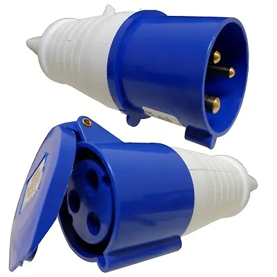 32 Amp 3 Pin Plug And Coupler Socket 230V IP44 Blue Single Phase 32A IEC CEE • £15.50