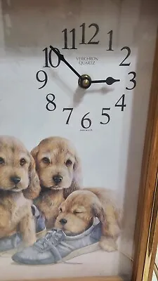 Verichron Wall Clock Puppy Themed Vintage Large Wood Framed • $49.99